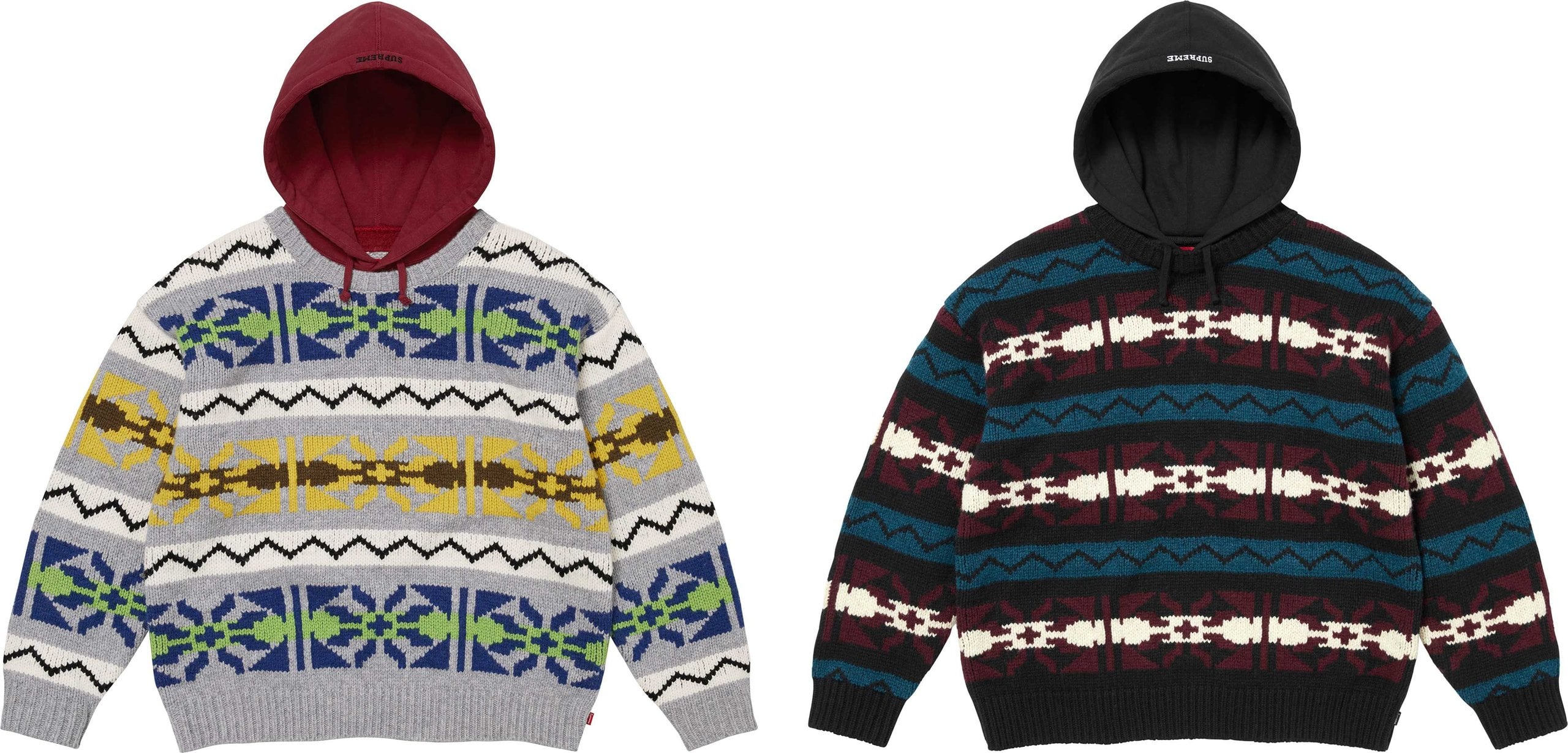Pattern Knit Hooded Sweater